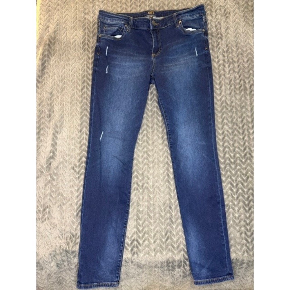 Kut from the Kloth Mia Skinny Jeans Dark Wash Distressed Denim Womens 14 0041